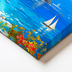 Yatay Kanvas Tablo Akdeniz Sahil Kasabası Yelkenli Ve Deniz Manzara Tablosu Ev Ofis Duvar Dekoru