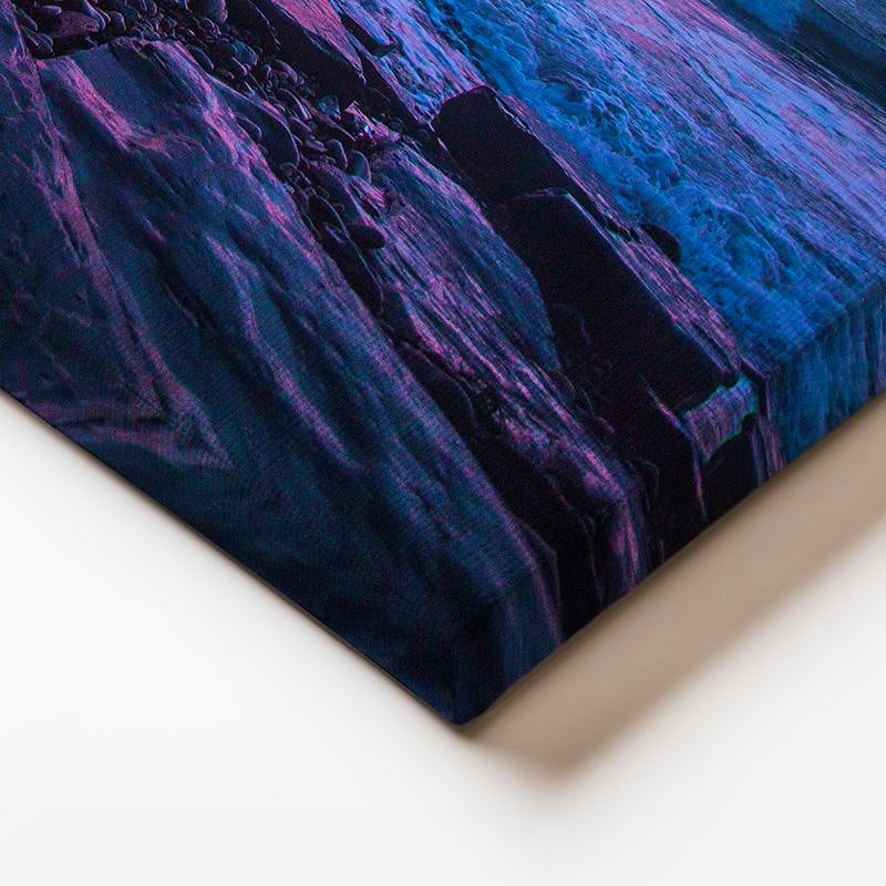 Yatay Kanvas Tablo Islak Sahil Kayaları Ve Pembe Ufuk Manzara Tablosu Ev Ofis Duvar Dekoru