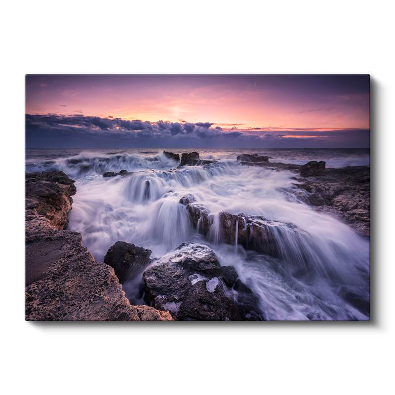 Yatay Kanvas Tablo Dalgalı Deniz Ve Kaya Şelaleleri Manzara Tablosu Ev Ofis Duvar Dekoru