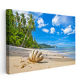 Yatay Kanvas Tablo Kumsalda Büyük Deniz Kabuğu Manzara Tablosu Ev Ofis Duvar Dekoru