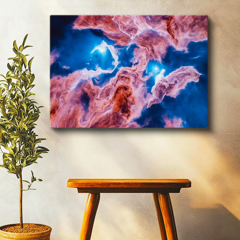 Yatay Kanvas Tablo Pembe Ve Mavi Gaz Bulutları Manzara Tablosu Ev Ofis Duvar Dekoru