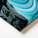 Yatay Kanvas Tablo Dağ Zirvesi Ve Halkalı Mavi Gezegen Manzara Tablosu Ev Ofis Duvar Dekoru