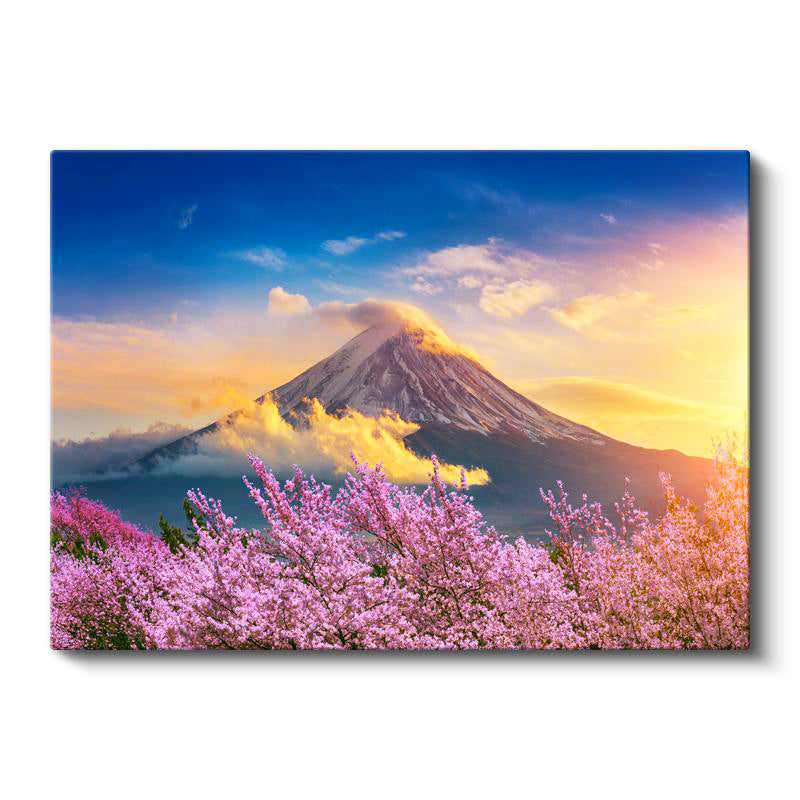 Yatay Kanvas Tablo Karlı Fuji Dağı Ve Sakura Ağaçları Manzara Tablosu Ev Ofis Duvar Dekoru