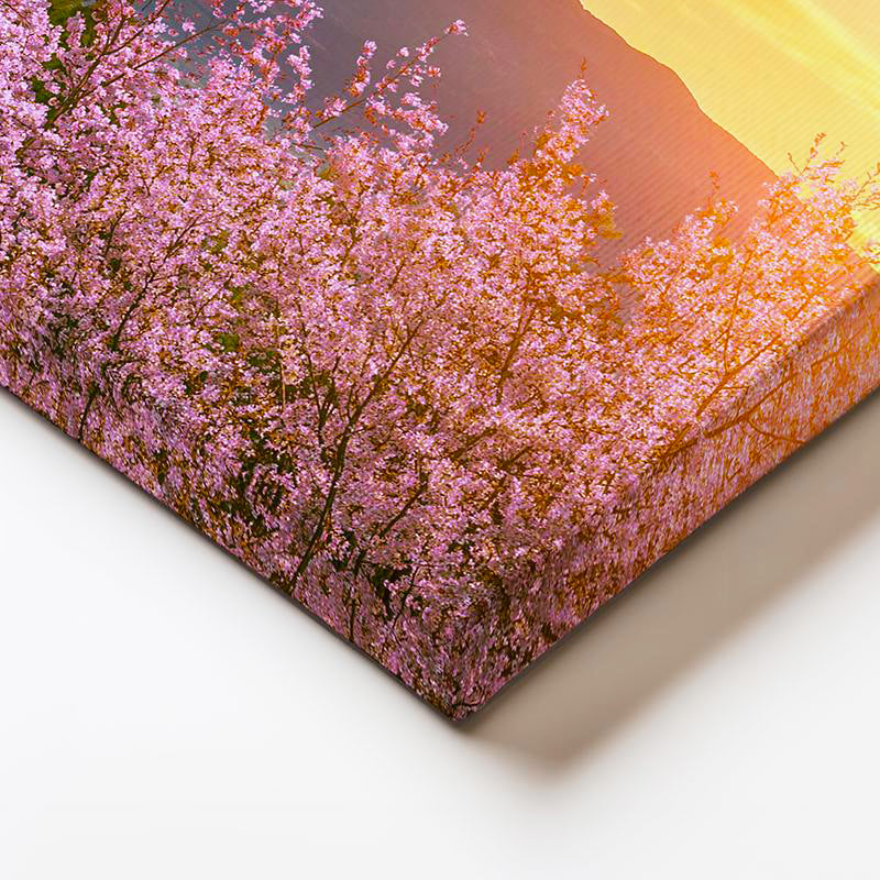 Yatay Kanvas Tablo Karlı Fuji Dağı Ve Sakura Ağaçları Manzara Tablosu Ev Ofis Duvar Dekoru