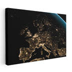 Yatay Kanvas Tablo Gece Dünya Haritası Ve Şehir Işıkları Manzara Tablosu Ev Ofis Duvar Dekoru