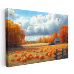 Yatay Kanvas Tablo Sonbahar Hasat Zamanı ve Çiftlik Evi Manzara Tablosu Ev Ofis Duvar Dekoru