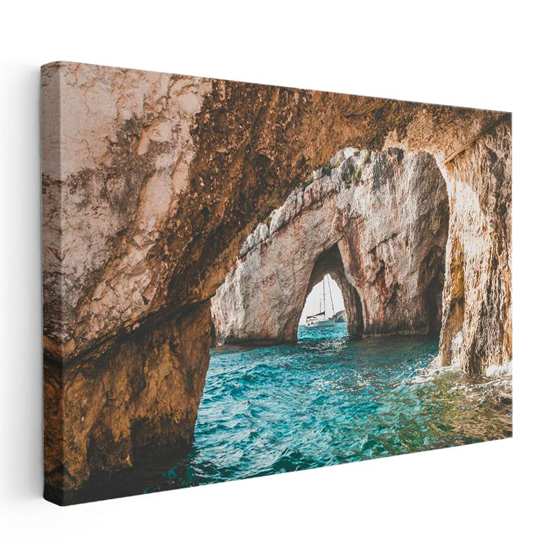 Yatay Kanvas Tablo Doğal Taş Kemer ve Deniz Mağarası Manzara Tablosu Ev Ofis Duvar Dekoru