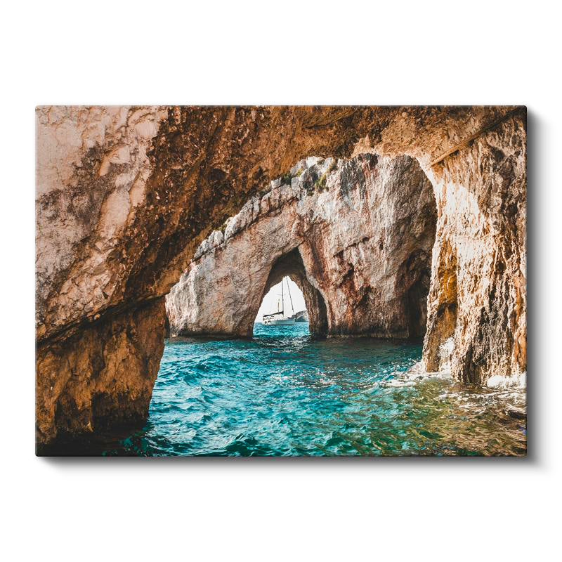 Yatay Kanvas Tablo Doğal Taş Kemer ve Deniz Mağarası Manzara Tablosu Ev Ofis Duvar Dekoru