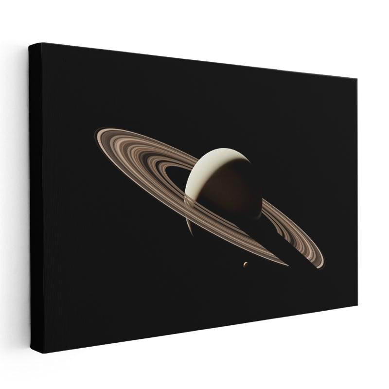 Yatay Kanvas Tablo Satürn Gezegeni ve İnce Halka Çizgisi Manzara Tablosu Ev Ofis Duvar Dekoru