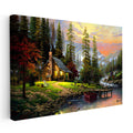 Yatay Kanvas Tablo Akarsu Kenarı Orman Evi Manzara Ve Doğa Tablosu Ev Ofis Duvar Dekoru