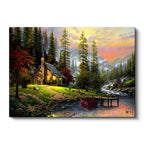 Yatay Kanvas Tablo Akarsu Kenarı Orman Evi Manzara Ve Doğa Tablosu Ev Ofis Duvar Dekoru