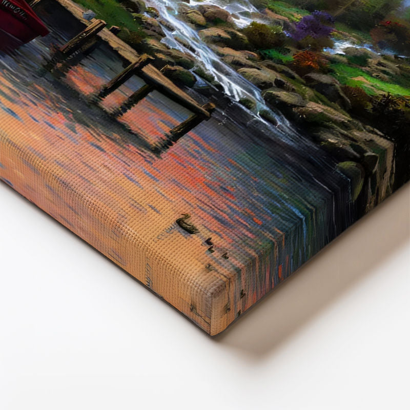 Yatay Kanvas Tablo Akarsu Kenarı Orman Evi Manzara Ve Doğa Tablosu Ev Ofis Duvar Dekoru