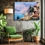 Yatay Kanvas Tablo Dağ Manzaralı Çiçekli Kasaba Manzara Ve Doğa Tablosu Ev Ofis Duvar Dekoru