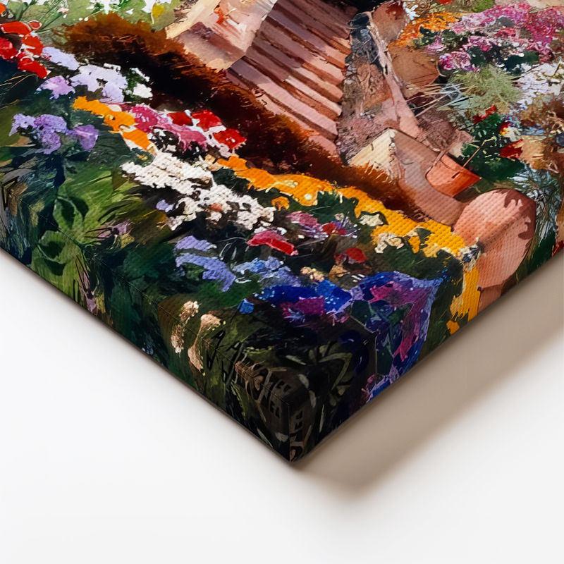 Yatay Kanvas Tablo Dağ Manzaralı Çiçekli Kasaba Manzara Ve Doğa Tablosu Ev Ofis Duvar Dekoru