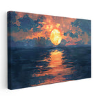 Yatay Kanvas Tablo Deniz Üzerinde Büyük Turuncu Ay Manzara Ve Doğa Tablosu Ev Ofis Duvar Dekoru