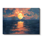 Yatay Kanvas Tablo Deniz Üzerinde Büyük Turuncu Ay Manzara Ve Doğa Tablosu Ev Ofis Duvar Dekoru