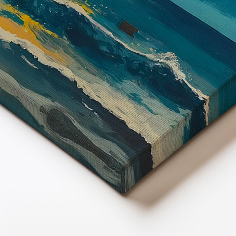 Yatay Kanvas Tablo Turuncu Ay ve Dalgalı Deniz Manzara Ve Doğa Tablosu Ev Ofis Duvar Dekoru