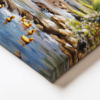 Yatay Kanvas Tablo Çiçekli Bahar Evi ve Dere Manzara Ve Doğa Tablosu Ev Ofis Duvar Dekoru