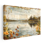 Yatay Kanvas Tablo Göl Kenarı Kıyı Çiçekleri Manzara Ve Doğa Tablosu Ev Ofis Duvar Dekoru