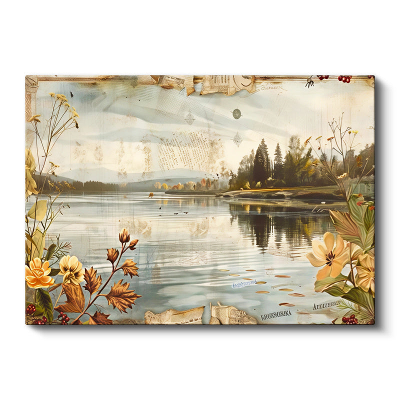 Yatay Kanvas Tablo Göl Kenarı Kıyı Çiçekleri Manzara Ve Doğa Tablosu Ev Ofis Duvar Dekoru