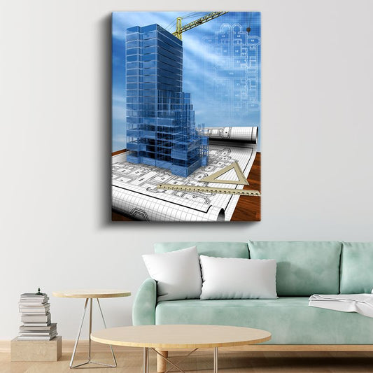 İnşaat Mühendisi - Bina Projesi ve Planları Kanvas Tablo