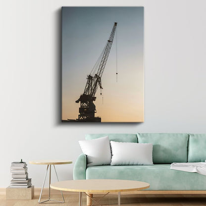 Vinç Operatörü - Gün Batımında İnşaat Kanvas Tablo