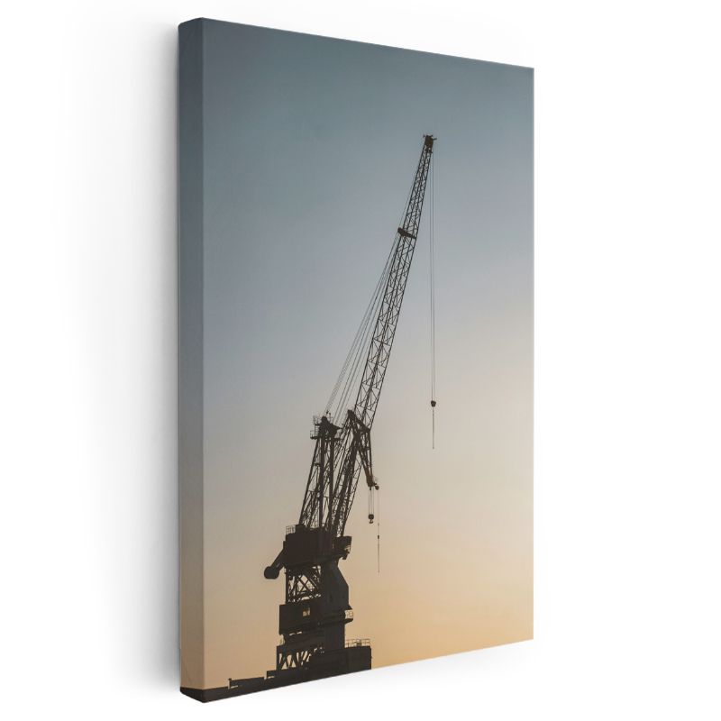 Vinç Operatörü - Gün Batımında İnşaat Kanvas Tablo