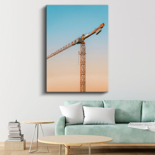İnşaat Mühendisi - Gün Batımında Vinç Operasyonu Kanvas Tablo