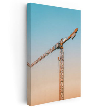 İnşaat Mühendisi - Gün Batımında Vinç Operasyonu Kanvas Tablo