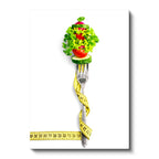 Dikey Kanvas Tablo Çatala Sarılı Mezura Ve Sebze Diyetisyen Tablosu Ev Ofis Duvar Dekoru