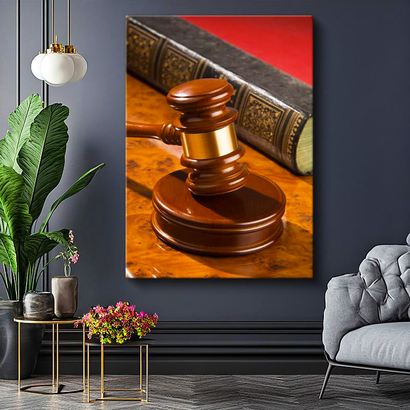 Dikey Kanvas Tablo Hukuk Kitabı Ve Yargıç Tokmağı Avukat Tablosu Ev Ofis Duvar Dekoru