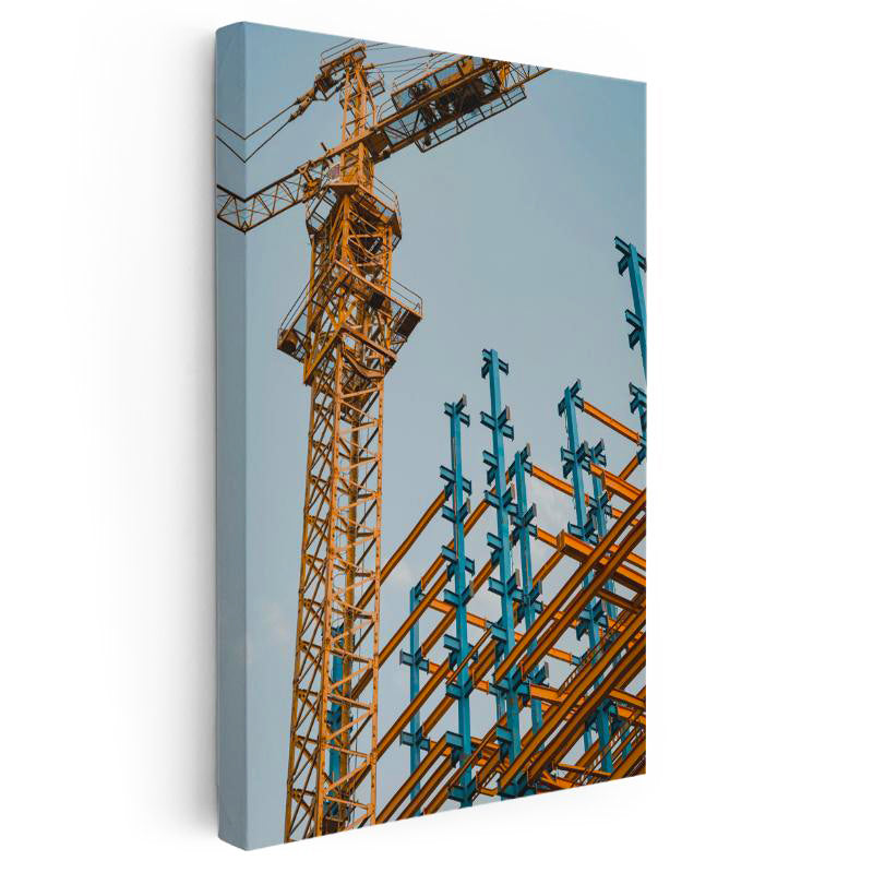 Dikey Kanvas Tablo Sarı Vinç Ve Çelik İskelet İnşaat Mühendisi Tablosu Ev Ofis Duvar Dekoru