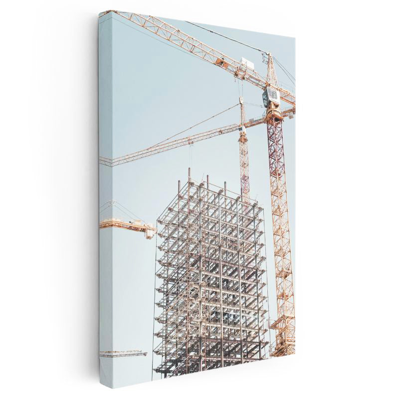 Dikey Kanvas Tablo Çelik Yapı İskeleti Ve Vinçler İnşaat Mühendisi Tablosu Ev Ofis Duvar Dekoru