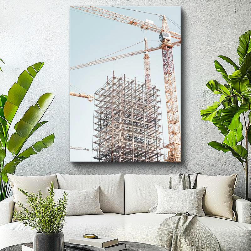 Dikey Kanvas Tablo Çelik Yapı İskeleti Ve Vinçler İnşaat Mühendisi Tablosu Ev Ofis Duvar Dekoru