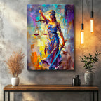 Dikey Kanvas Tablo Boya Efektli Adalet Tanrıçası Adalet Tablosu Ev Ofis Duvar Dekoru