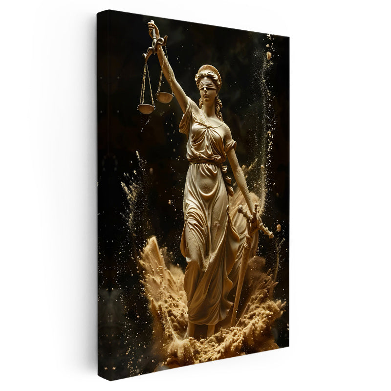Dikey Kanvas Tablo Kum Efektli Adalet Tanrıçası Adalet Tablosu Ev Ofis Duvar Dekoru