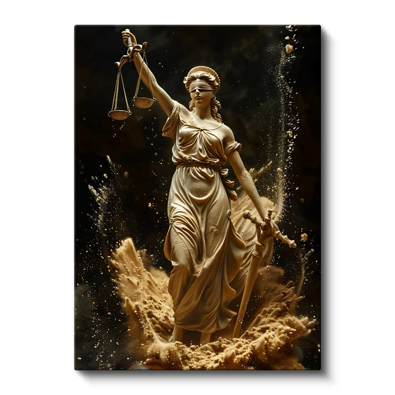 Dikey Kanvas Tablo Kum Efektli Adalet Tanrıçası Adalet Tablosu Ev Ofis Duvar Dekoru