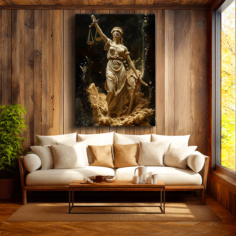 Dikey Kanvas Tablo Kum Efektli Adalet Tanrıçası Adalet Tablosu Ev Ofis Duvar Dekoru