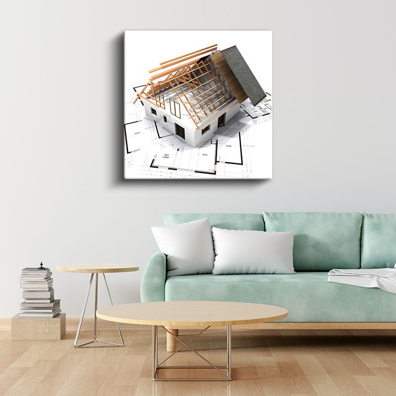 İnşaat Mühendisi - Ahşap Çatı İskeleti Kanvas Tablo