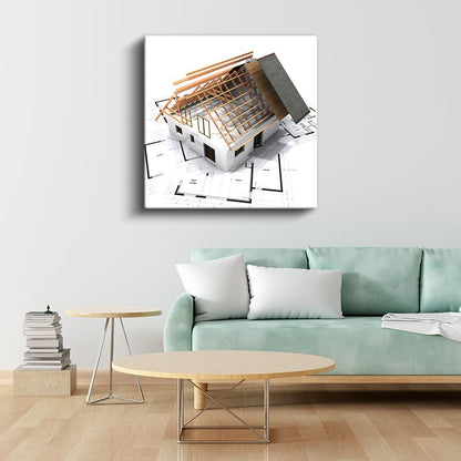 İnşaat Mühendisi - Ahşap Çatı İskeleti Kanvas Tablo