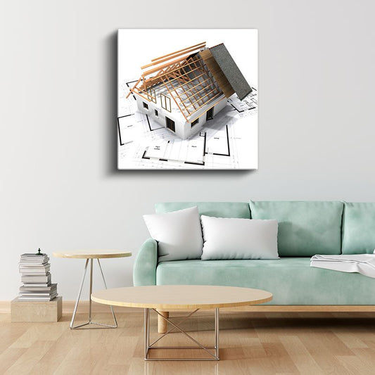 İnşaat Mühendisi - Ahşap Çatı İskeleti Kanvas Tablo