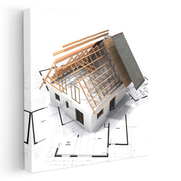 İnşaat Mühendisi - Ahşap Çatı İskeleti Kanvas Tablo