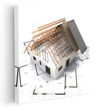 İnşaat Mühendisi - Ahşap Çatı İskeleti Kanvas Tablo