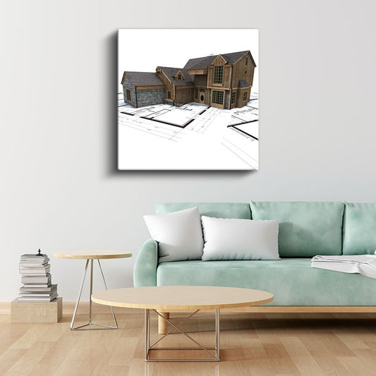 Mimar - Ahşap Detaylı Lüks Konut Tasarımı Kanvas Tablo