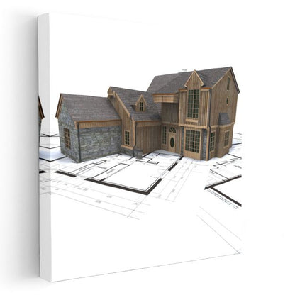 Mimar - Ahşap Detaylı Lüks Konut Tasarımı Kanvas Tablo