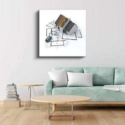 Mimar - Ev Projesi Çizimi Kanvas Tablo