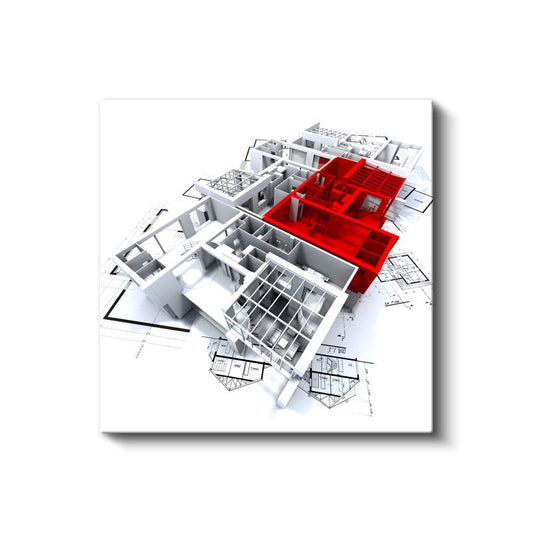 Mimar - Kırmızı Vurgulu Proje Tasarımı Kanvas Tablo
