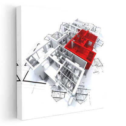 Mimar - Kırmızı Vurgulu Proje Tasarımı Kanvas Tablo