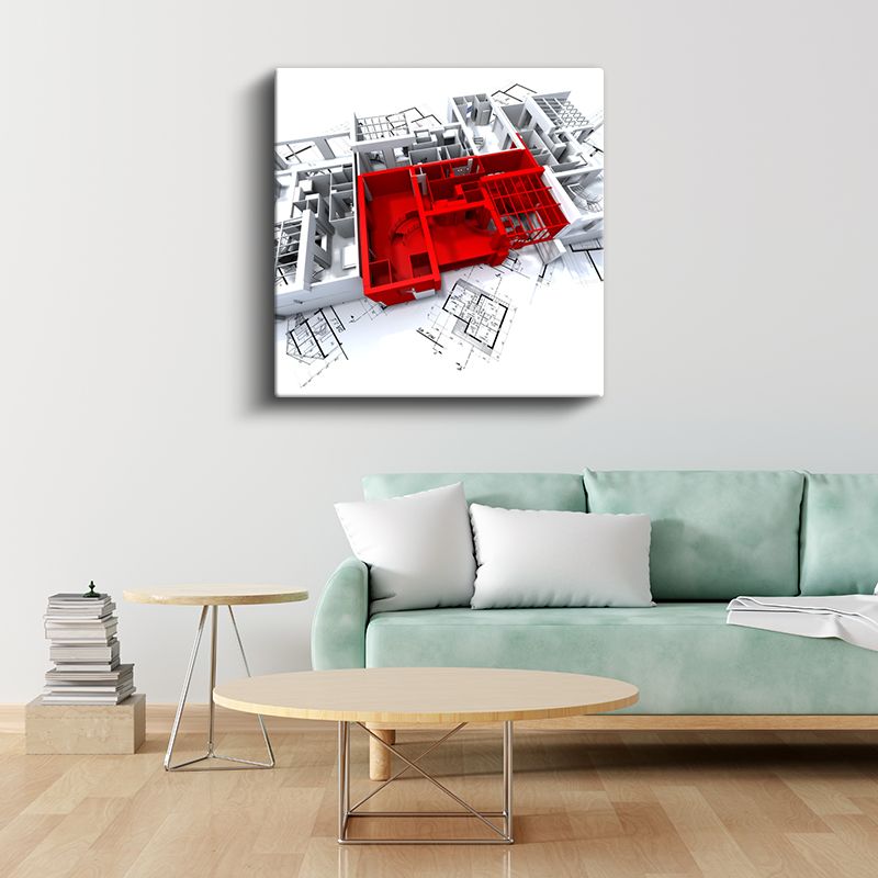 Mimar - Sarı Vurgulu Bina Tasarımı Kanvas Tablo