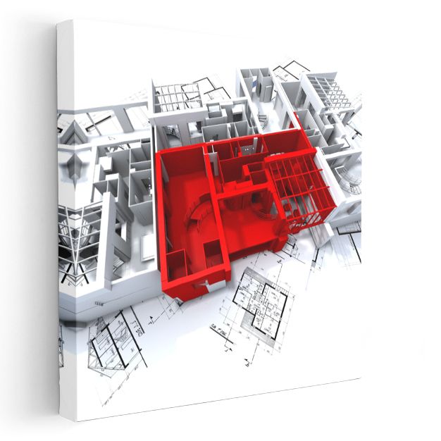 Mimar - Sarı Vurgulu Bina Tasarımı Kanvas Tablo